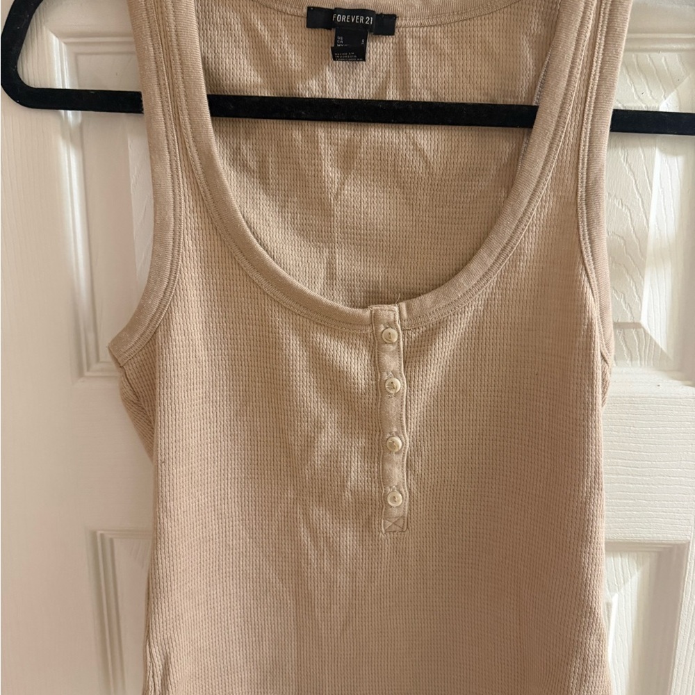Forever 21 Tan Buttoned Cropped Tank Top